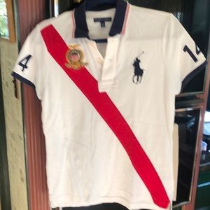 Vintage Polo Ralph Lauren White Embroidered Collared Cotton Polo Adult Size L